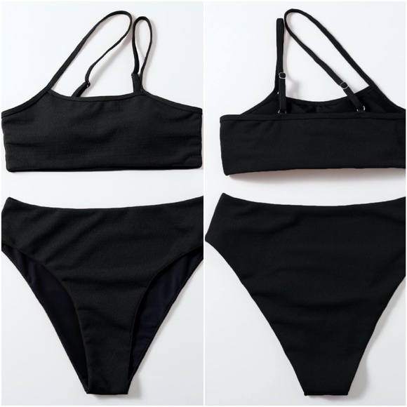 BLACK strappy high waist bikini swim - Picture 3 of 5